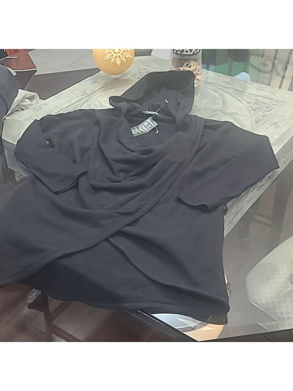 Ralph Lauren Wrap  Black Cotton Hooded Sweatshirt Xs  Lage Fit Oversized New
